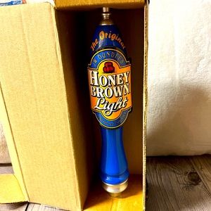 JW Dundee's Honey Brown Light Blue Wooden Beer Tap Handle 11.5" New in box